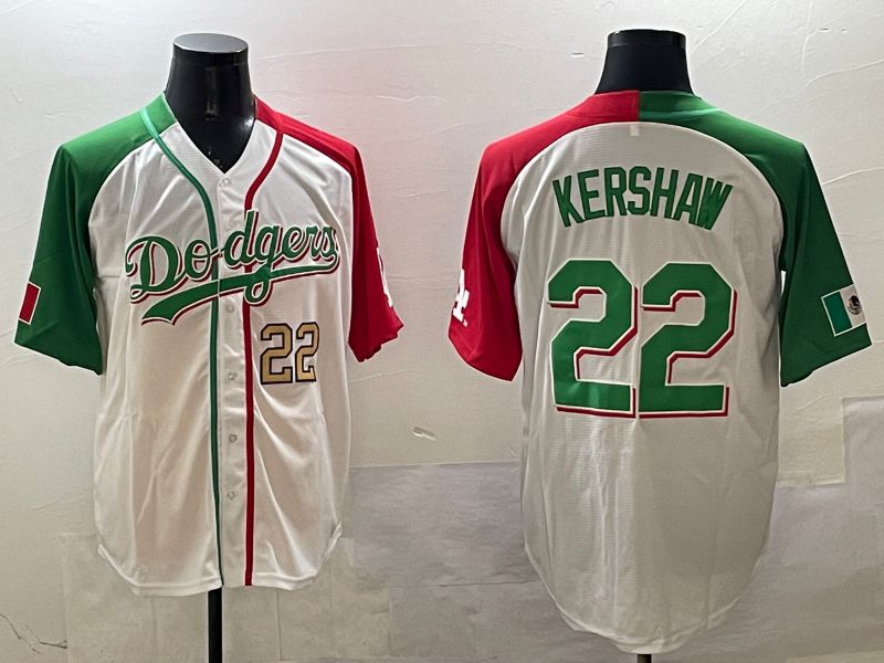 Men Los Angeles Dodgers #22 Kershaw White Green Game 2025 Nike MLB Jersey style 7->los angeles dodgers->MLB Jersey